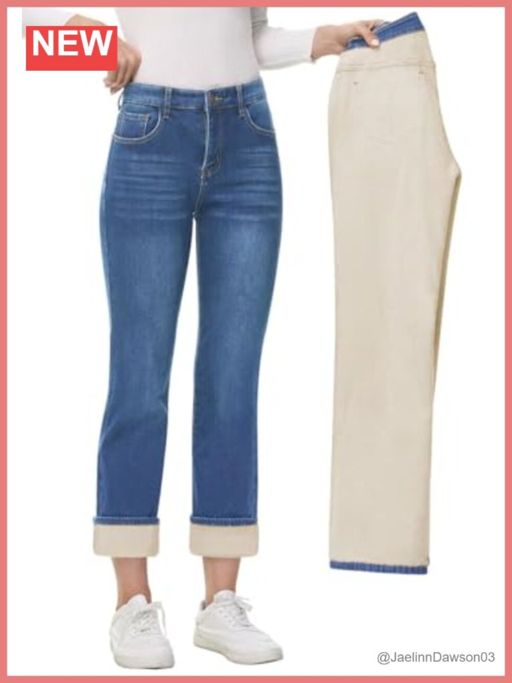 Fleece Lined Jeans High Waisted Straight Leg Winter Denim Pants